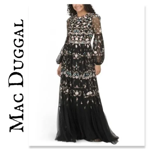 fitted lace wedding dress Mac Duggal - One Shoulder Floral Embroidered Gown main image 1